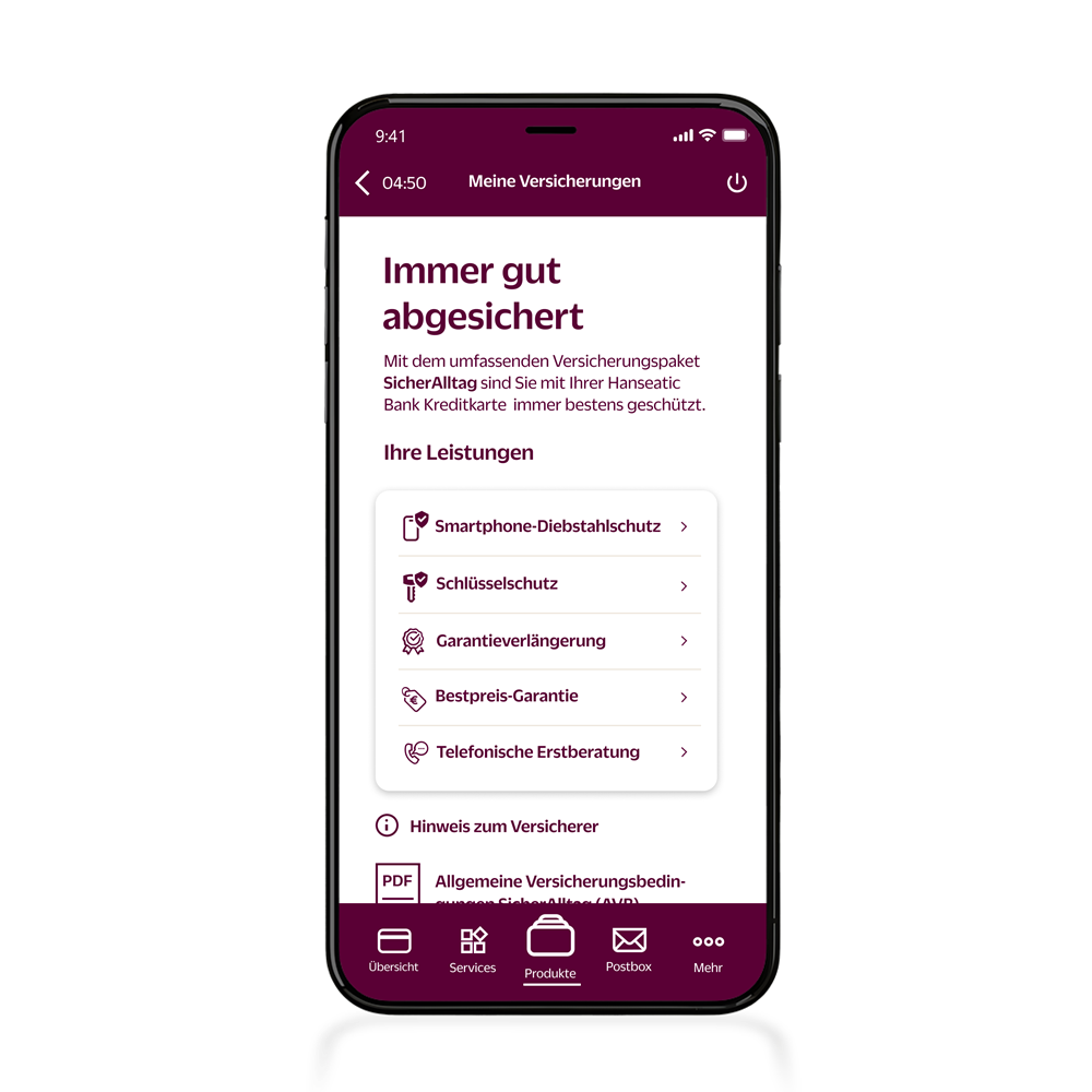 App Screen: SicherAlltag Versicherung in der App einsehen