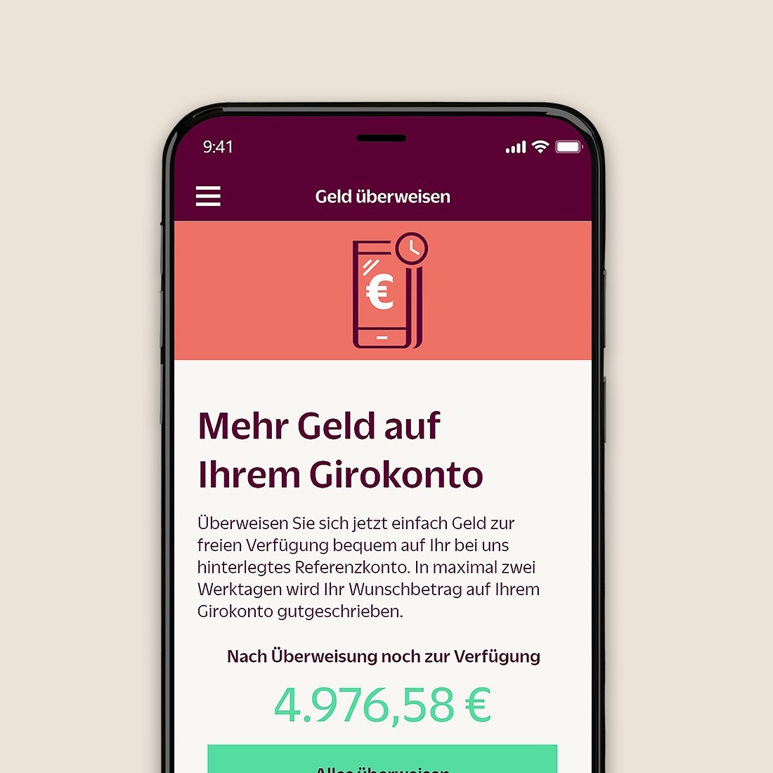 App Hanseaticbank Mobile Screen SofortGeld - Geld überweisen auf Giro-Konto