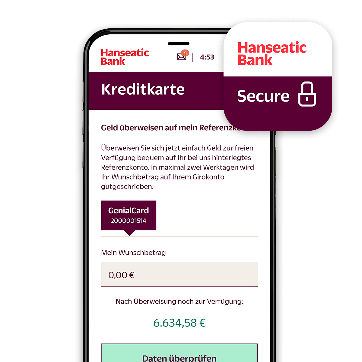 App Hanseatic Bank Secure Screen für das Freigeben von Aufträgen
