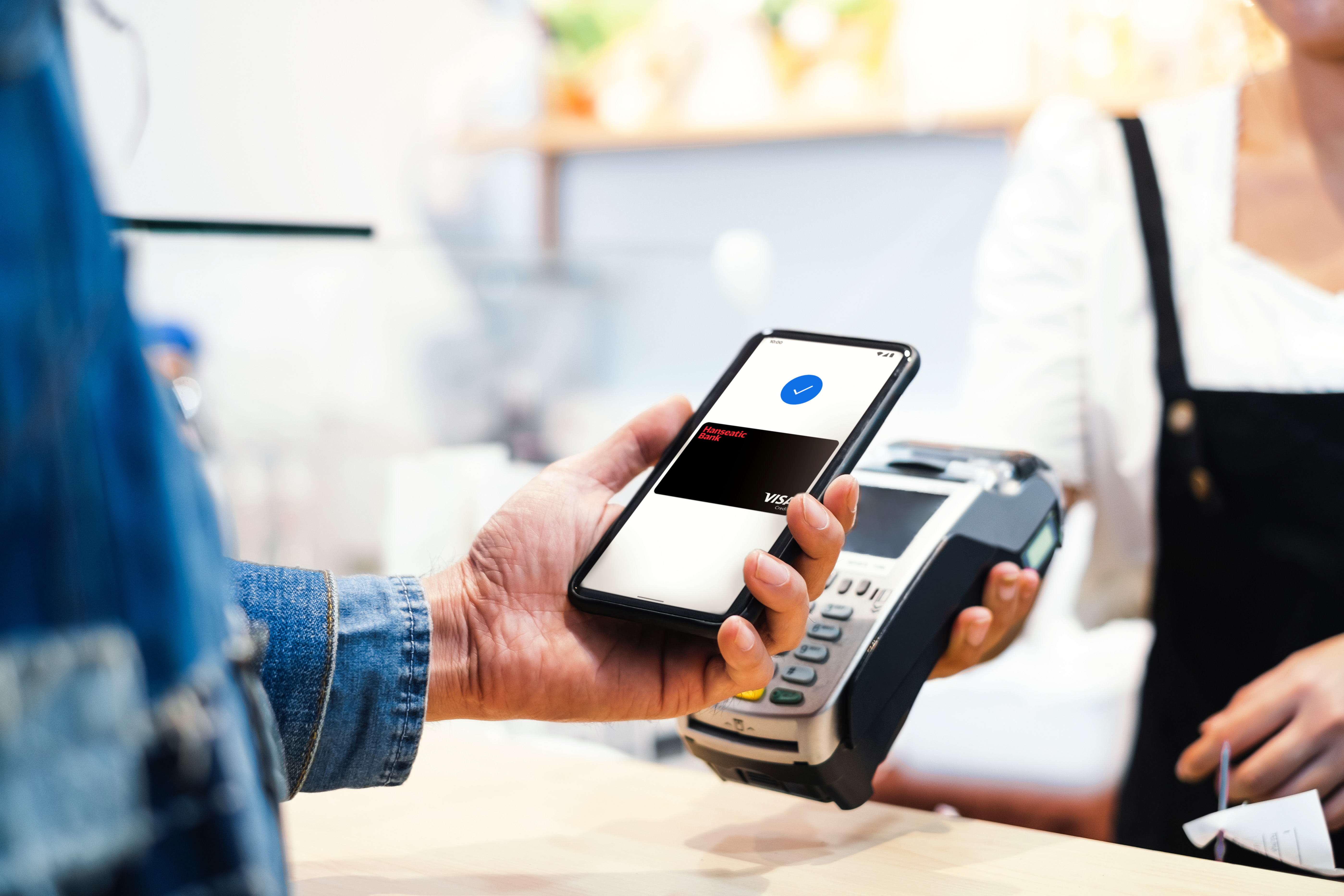 Google Pay Bezahlterminal mit Hanseatic Bank Kreditkarte