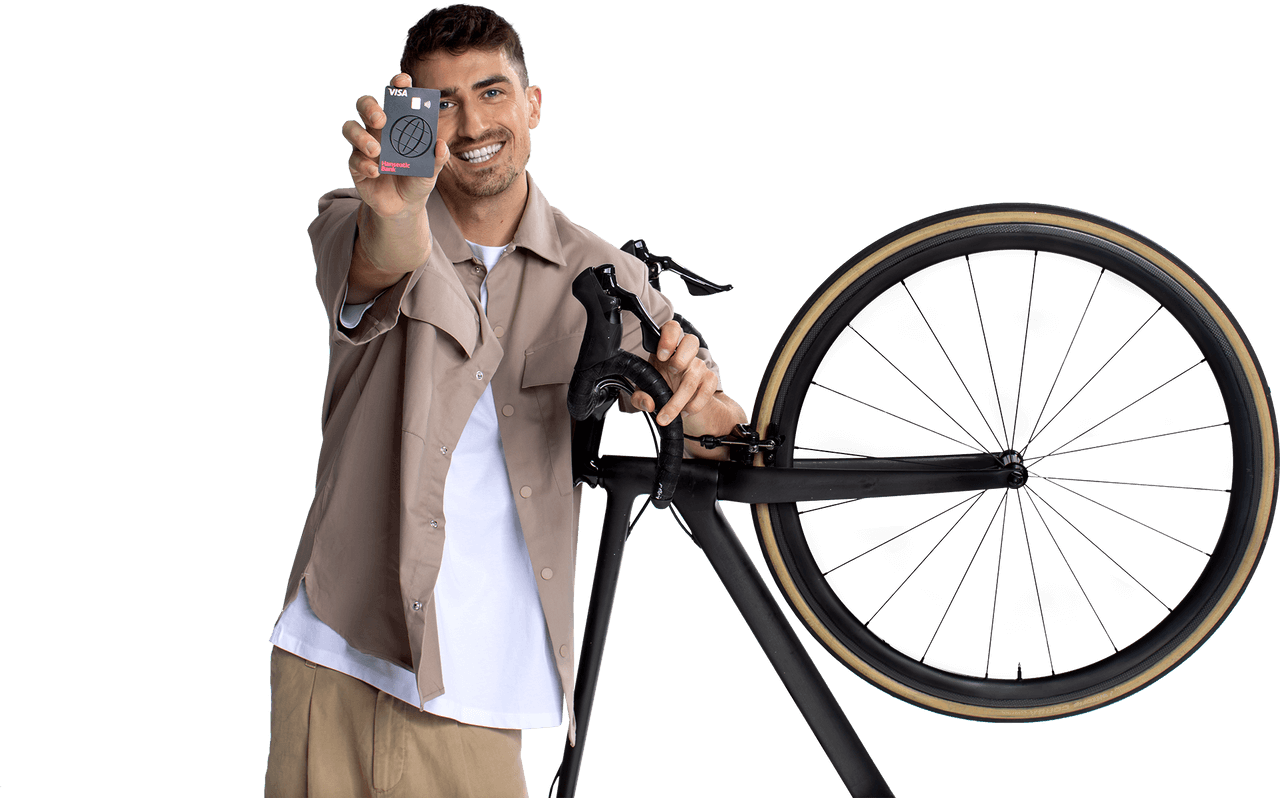 GenialCard in der Hand mit Fahrrad