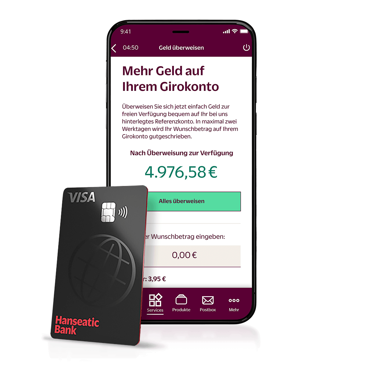 App Screen Geld überweisen mit der GenialCard auf das Girokonto