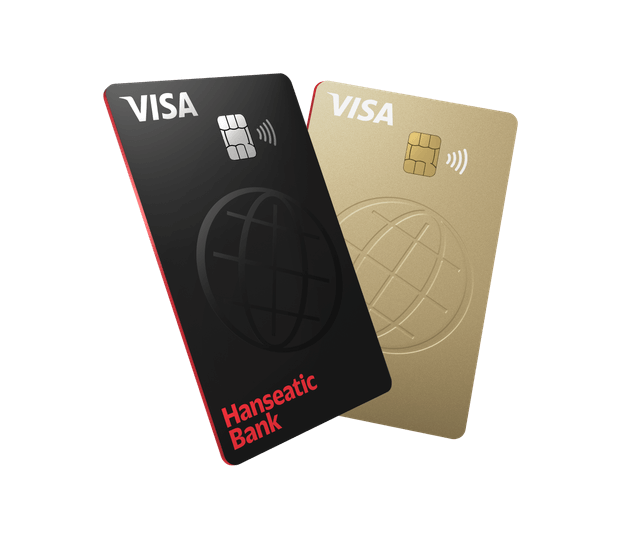 Die GenialCard und GoldCard Kreditkarten der Hanseatic Bank stehend