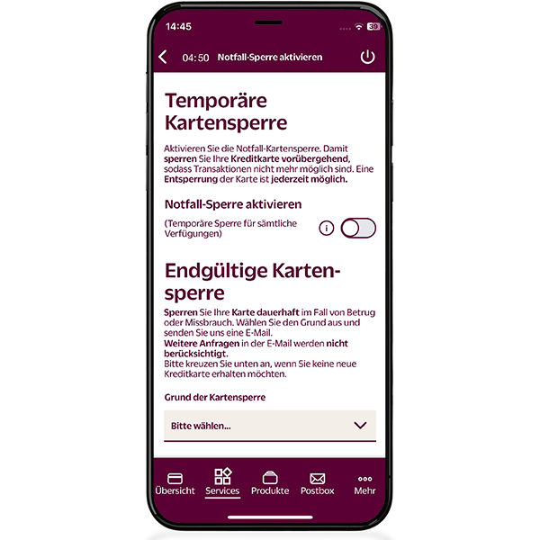 Kreditkarte sperren und entsperren über die Hanseatic Bank Mobile App ist ganz einfach