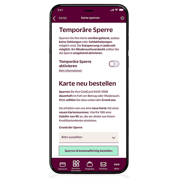 Kreditkarte sperren und entsperren über die Hanseatic Bank Mobile App ist ganz einfach