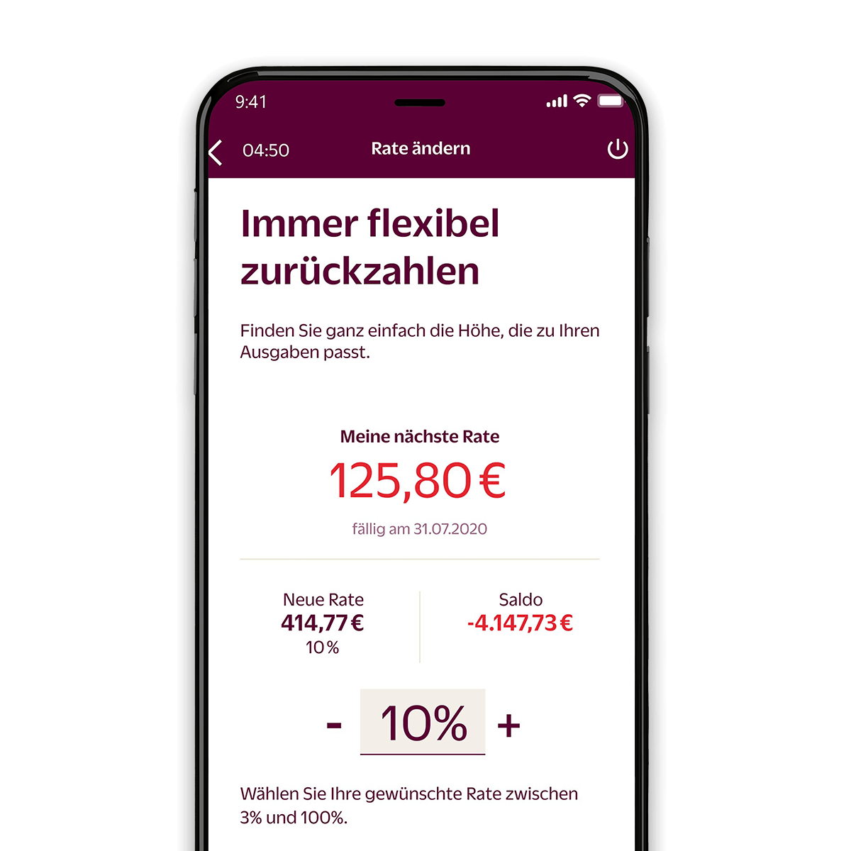 Hanseatic Bank Mobile App Screen: Raten ändern