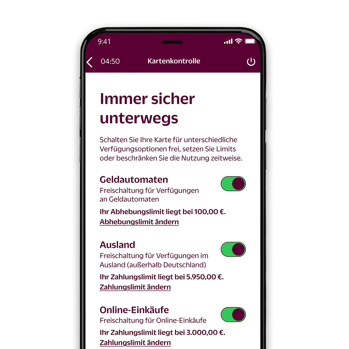 Hanseatic Bank Mobile App Screen: Kartenkontrolle