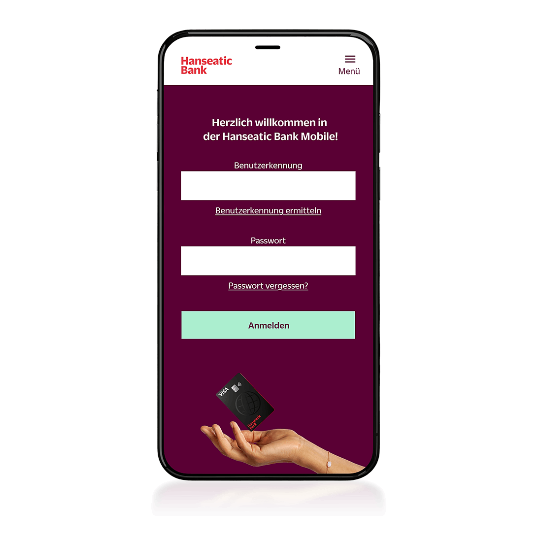 Der Login Bildschirm zur App der Hanseatic Bank
