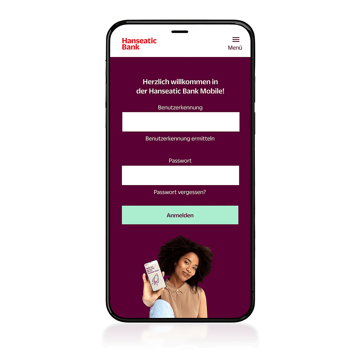 Der Login Bildschirm zur App der Hanseatic Bank