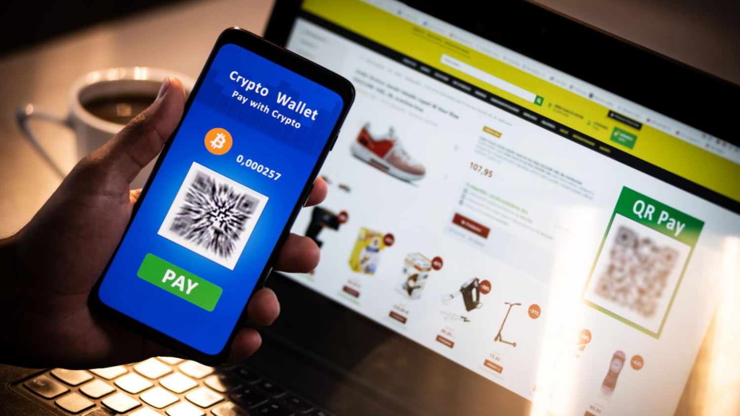 Bezahlen mit Bitcoin: Die Zahlung wird in der Regel mithilfe eines QR-Codes abgewickelt, den Sie mit der Handykamera scannen.