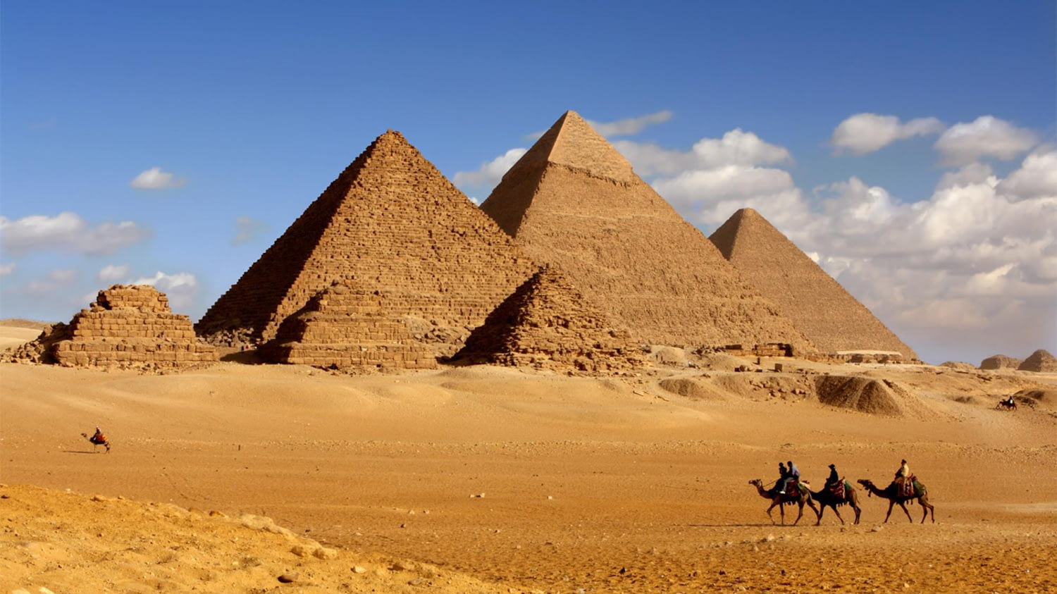 Händlerkarawane vor den Pyramiden von Gizeh