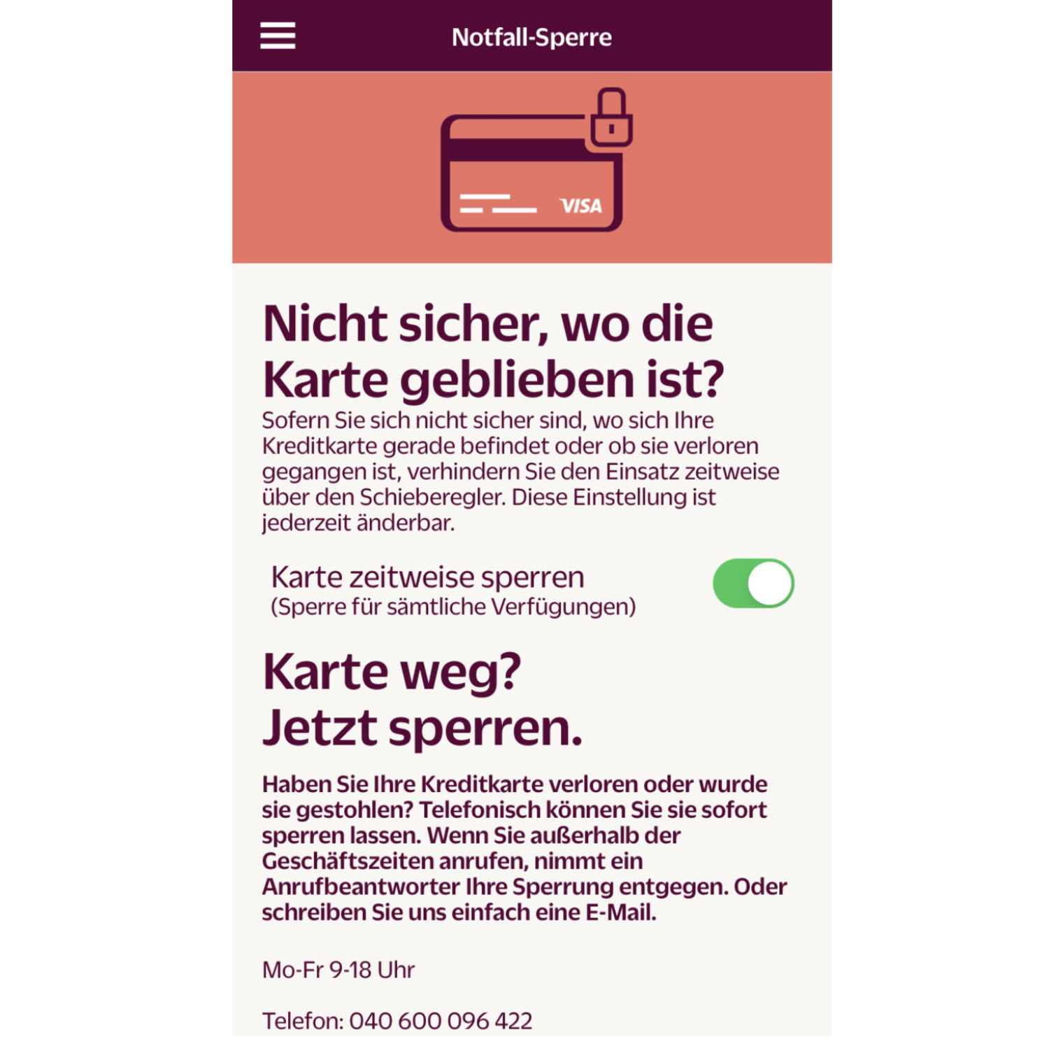 Screenshot Notfallsperre